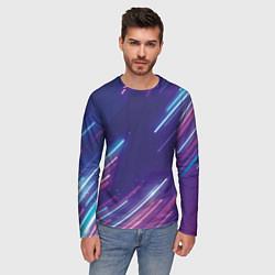 Лонгслив мужской Абстракция бело синие красные полосы, цвет: 3D-принт — фото 2