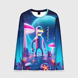 Мужской лонгслив Робот-сгибальщик Бендер и неоновые грибы