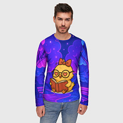 Лонгслив мужской Цыпленок в очках читает книжку, цвет: 3D-принт — фото 2