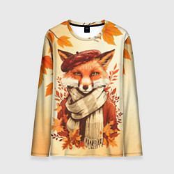 Лонгслив мужской Осенний лис в шарфе, цвет: 3D-принт