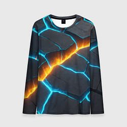 Мужской лонгслив Оранжевая лава из синих неоновых плит