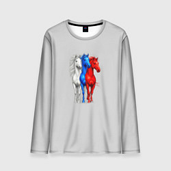 Лонгслив мужской Триколор лошади символ 2026 года, цвет: 3D-принт