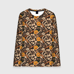 Мужской лонгслив Новогодний орнамент с корицей и дольками апельсина