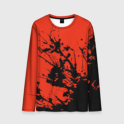 Мужской лонгслив Взрыв чёрной краски на красно-оранжевом