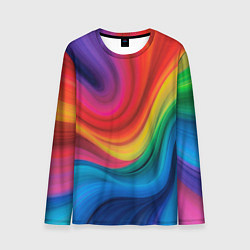Мужской лонгслив Смесь ярких красок волнистыми линиями