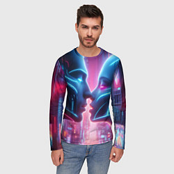 Лонгслив мужской Cyber love - metropolis neon glow, цвет: 3D-принт — фото 2