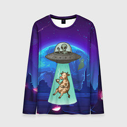 Лонгслив мужской Инопланетяне похищают корову, цвет: 3D-принт