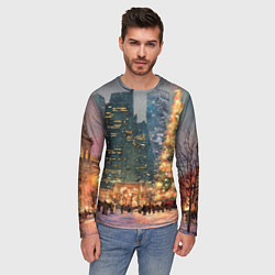 Лонгслив мужской Москва - сити и новогодняя елка, цвет: 3D-принт — фото 2