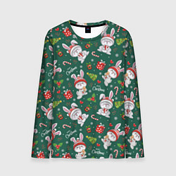 Лонгслив мужской Новогодние зайчики, цвет: 3D-принт