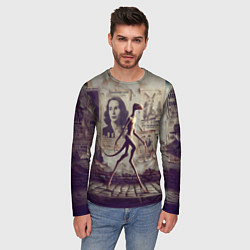 Лонгслив мужской Пришелец идёт вдоль стены с рваными афишами, цвет: 3D-принт — фото 2