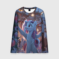 Лонгслив мужской Лошадка наслаждается новым годом, цвет: 3D-принт