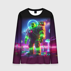 Мужской лонгслив Космонавт Шрук в неоновом скафандре на загадочной