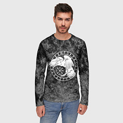 Лонгслив мужской Ворон в круге рун и компас вегвизир, цвет: 3D-принт — фото 2