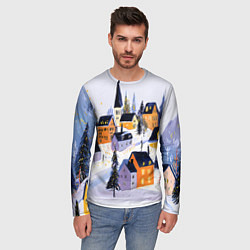 Лонгслив мужской Новогодние домики на горе, цвет: 3D-принт — фото 2
