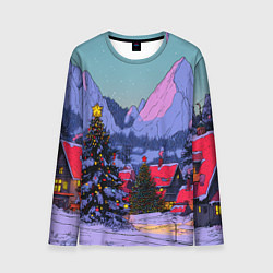Лонгслив мужской Новогодние елки в горном городке, цвет: 3D-принт
