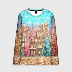 Лонгслив мужской Новогодний город в блестках, цвет: 3D-принт
