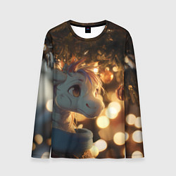 Лонгслив мужской Лошадка под новогодней елкой, цвет: 3D-принт