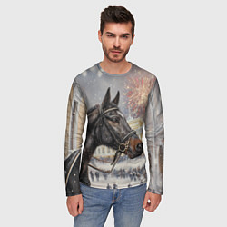 Лонгслив мужской Конь на фоне салюта, цвет: 3D-принт — фото 2