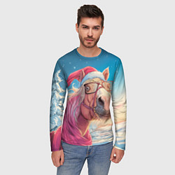 Лонгслив мужской Новогодняя лошадь в очках, цвет: 3D-принт — фото 2