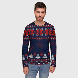 Лонгслив мужской Новогодний вязаный узор, цвет: 3D-принт — фото 2