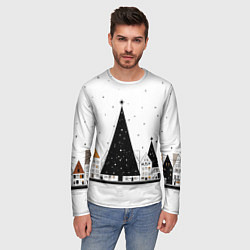 Лонгслив мужской Новый год - минимализм, цвет: 3D-принт — фото 2