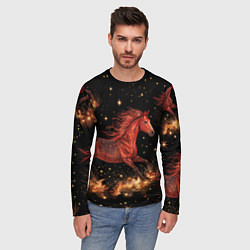 Лонгслив мужской Огненные лошади - паттерн, цвет: 3D-принт — фото 2