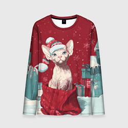 Мужской лонгслив Сфинкс новогодняя кошка