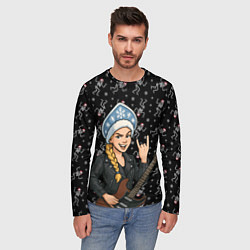 Лонгслив мужской Снегурочка с гитарой - Рок, цвет: 3D-принт — фото 2