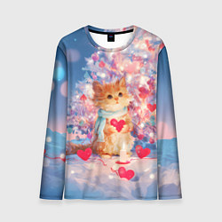 Мужской лонгслив Милый котенок и новогодняя елка