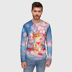 Лонгслив мужской Милый котенок и новогодняя елка, цвет: 3D-принт — фото 2