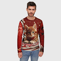 Лонгслив мужской Рыжий Новогодний котенок, цвет: 3D-принт — фото 2
