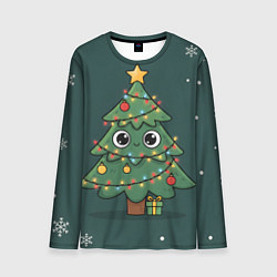 Лонгслив мужской Новогодняя елочка с огоньками, цвет: 3D-принт
