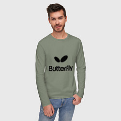 Лонгслив хлопковый мужской Butterfly Logo, цвет: авокадо — фото 2