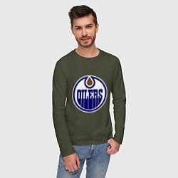 Лонгслив хлопковый мужской Edmonton Oilers цвета меланж-хаки — фото 2