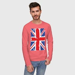 Лонгслив хлопковый мужской Британский флаг, цвет: коралловый — фото 2