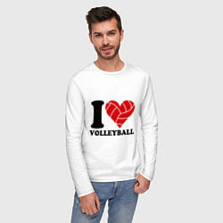 Лонгслив хлопковый мужской I love volleyball - Я люблю волейбол, цвет: белый — фото 2