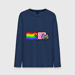 Лонгслив хлопковый мужской Nyan Cat, цвет: тёмно-синий