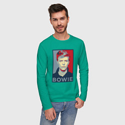 Лонгслив хлопковый мужской Bowie Poster цвета зеленый — фото 2