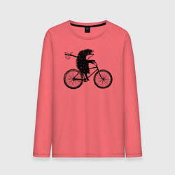 Лонгслив хлопковый мужской Ежик на велосипеде цвета коралловый — фото 1