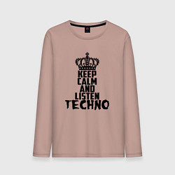 Лонгслив хлопковый мужской Keep Calm & Listen Techno, цвет: пыльно-розовый