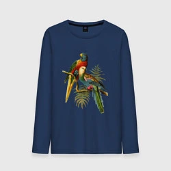 Лонгслив хлопковый мужской Тропические попугаи, цвет: тёмно-синий