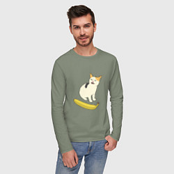 Лонгслив хлопковый мужской Cat no banana meme, цвет: авокадо — фото 2