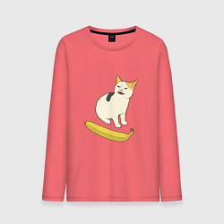 Лонгслив хлопковый мужской Cat no banana meme, цвет: коралловый