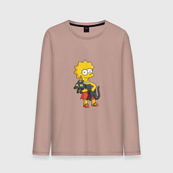 Лонгслив хлопковый мужской Лиза Симпсон и кот, цвет: пыльно-розовый