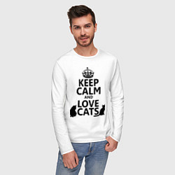 Лонгслив хлопковый мужской Keep Calm & Love Cats, цвет: белый — фото 2