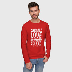 Лонгслив хлопковый мужской Ghouls Love Coffee, цвет: красный — фото 2