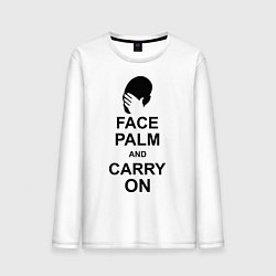 Лонгслив хлопковый мужской Face palm and carry on, цвет: белый
