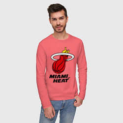 Лонгслив хлопковый мужской Miami Heat-logo, цвет: коралловый — фото 2