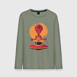 Лонгслив хлопковый мужской Медитация пришельца, цвет: авокадо