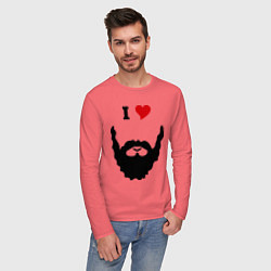 Лонгслив хлопковый мужской Люблю бороду, цвет: коралловый — фото 2